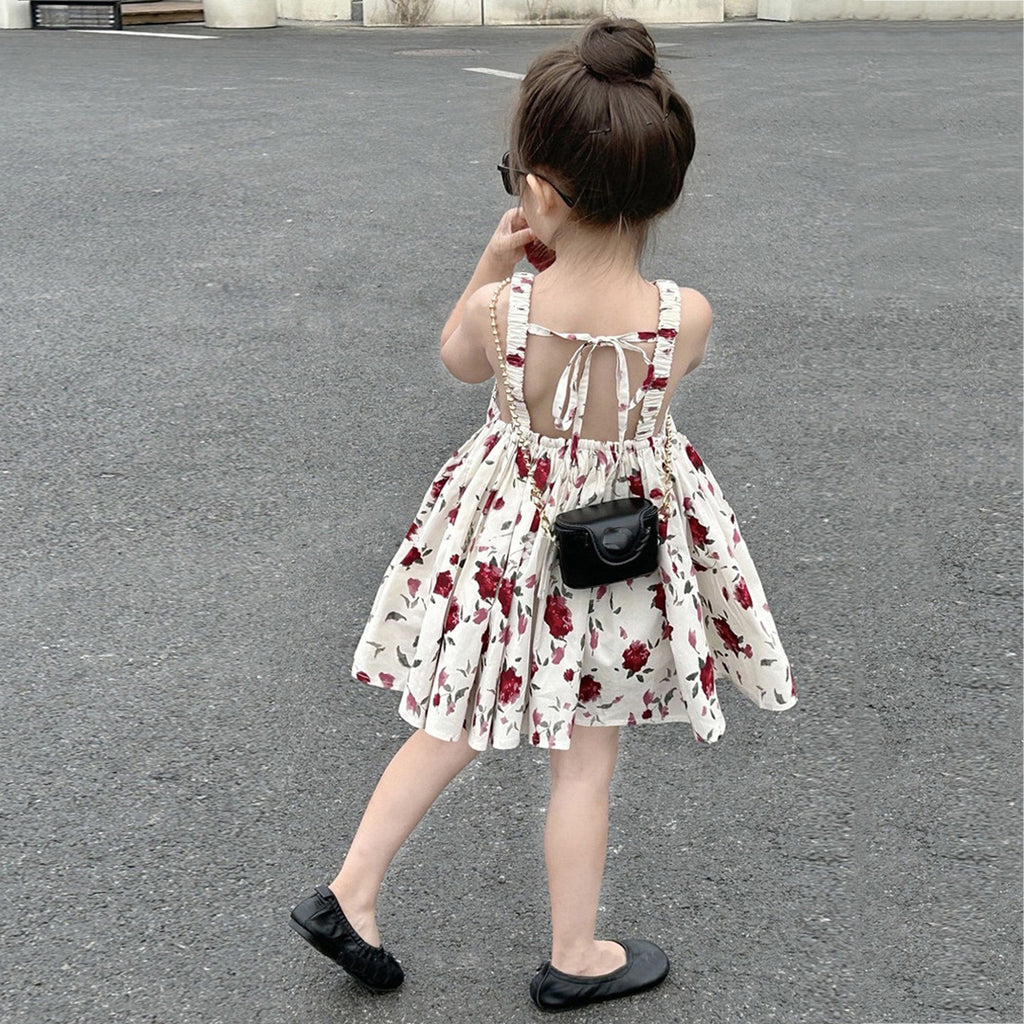 Girls White-Red Floral Print Sleeveless Fit & Flare Dress Casual Dresses White 2-3 Y 