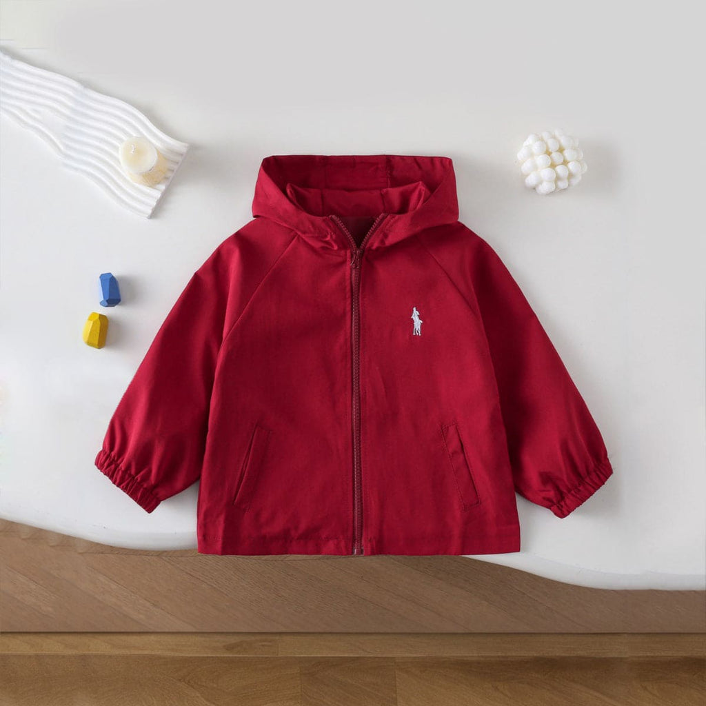 Girls Red Hooded Windcheater Bomber Jacket Coats & Jackets Red 1-2 Y