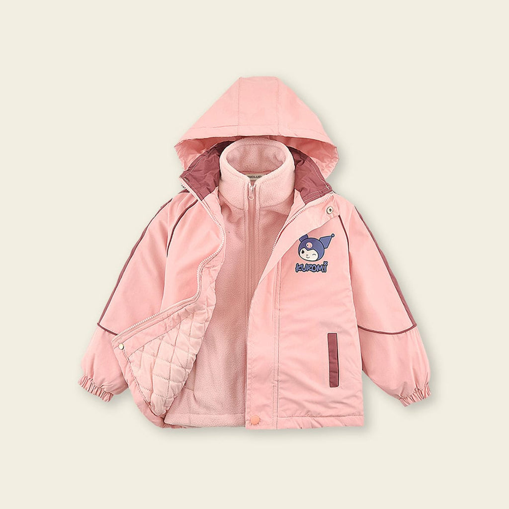 Girls Pink Hooded Lined Jacket With Cartoon Character Print Coats & Jackets Pink 3-4 Y