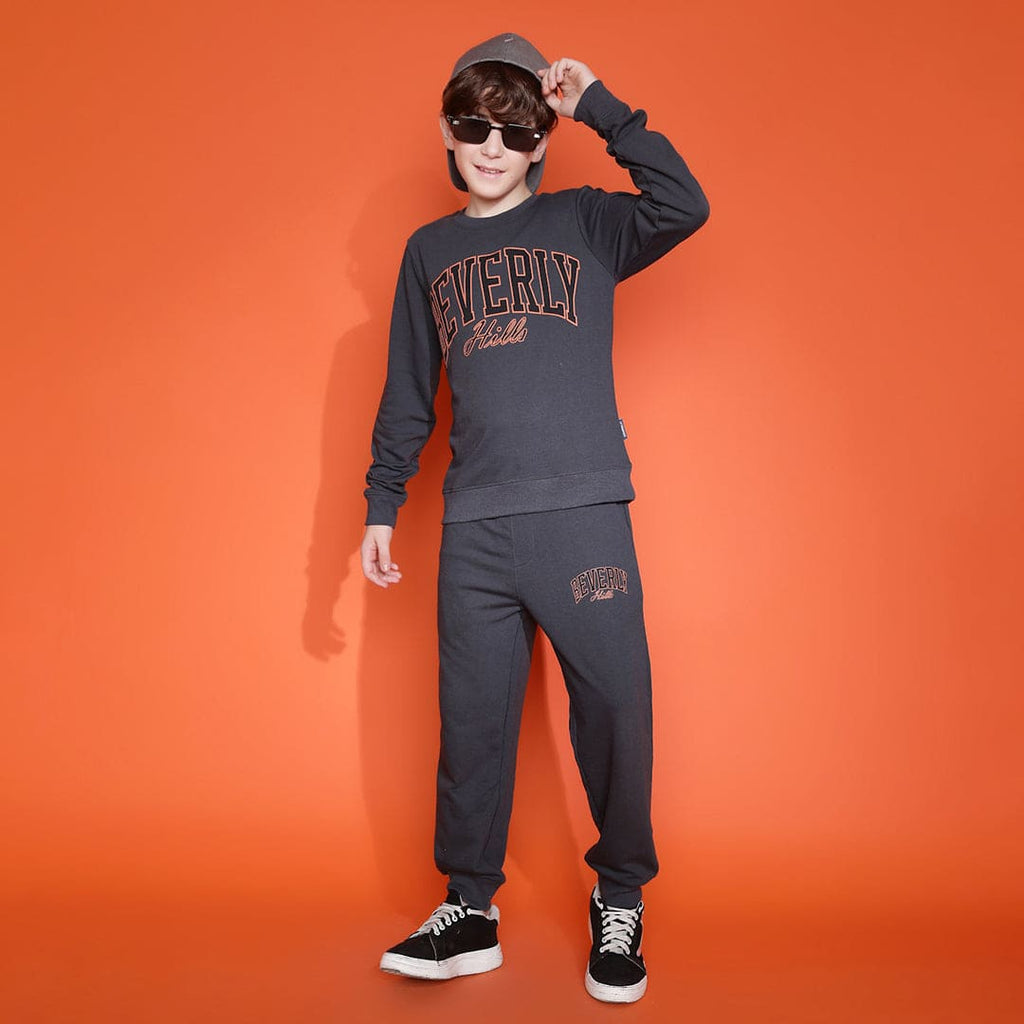 Boys Grey Printed Long Sleeves Sweatshirt with Trouser Set Sets Grey 9-10 Y