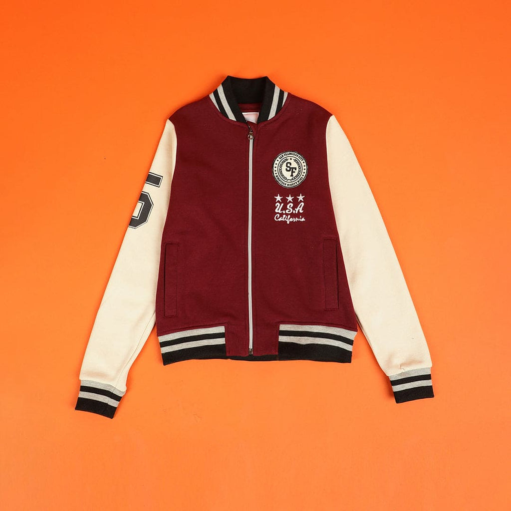 Boys Maroon Full Sleeves Varsity Jacket Coats & Jackets Maroon 8-9 Y