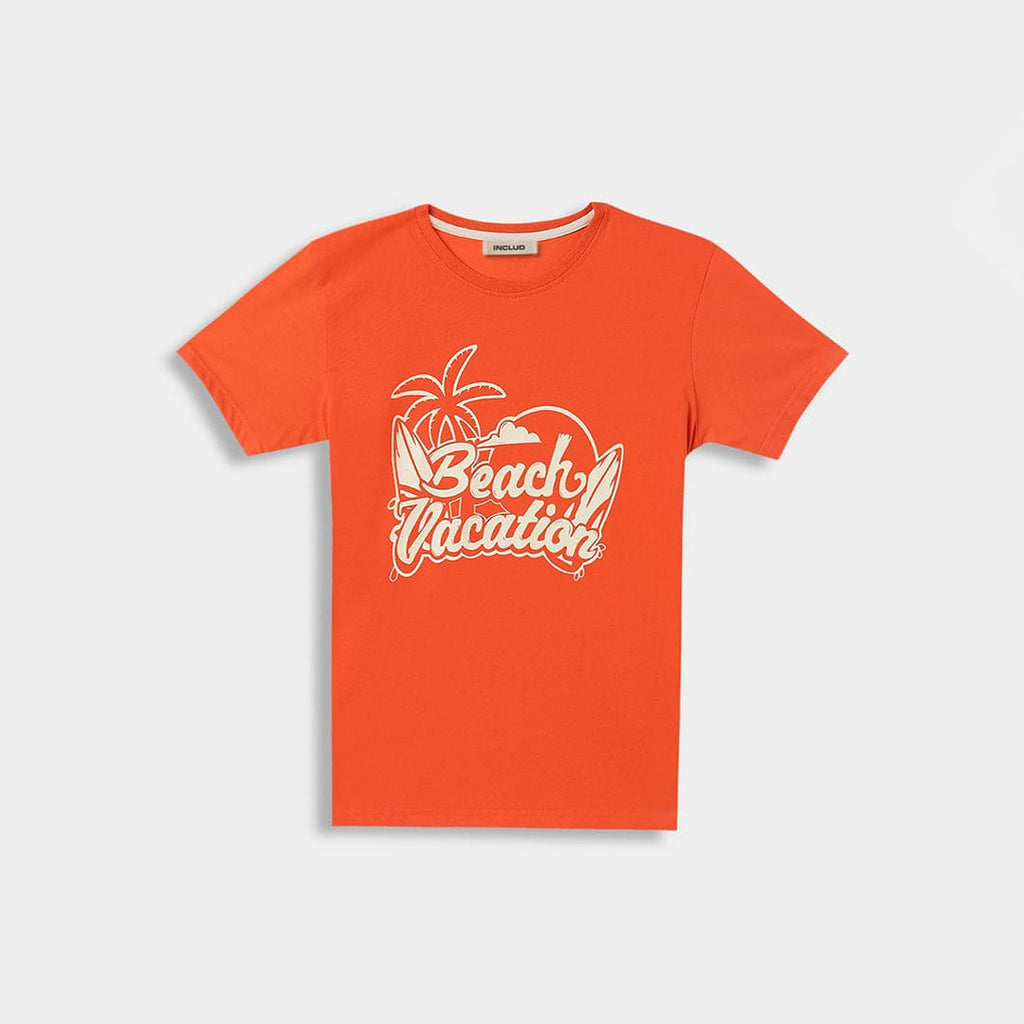 Boys Orange Graphic Print Short Sleeves T-shirt Tshirts Orange 3-4 Y