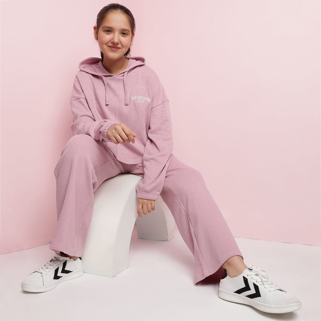 Girls Pink Hooded T-shirt with Trouser Track Suit Set Sets Violet 9-10 Y