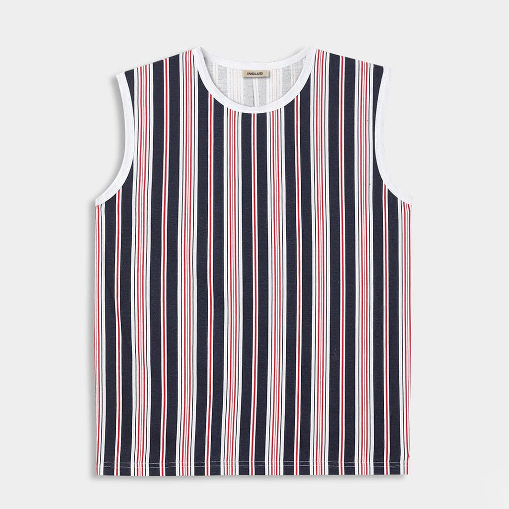 Boys Navy Blue Striped Vest T-shirt Tshirts Navy Blue 3-4 Y