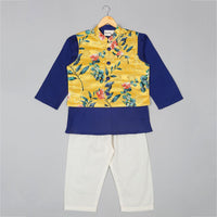 Boys Navy Kurta Pajama With Sleeveless Jacket Set Sets