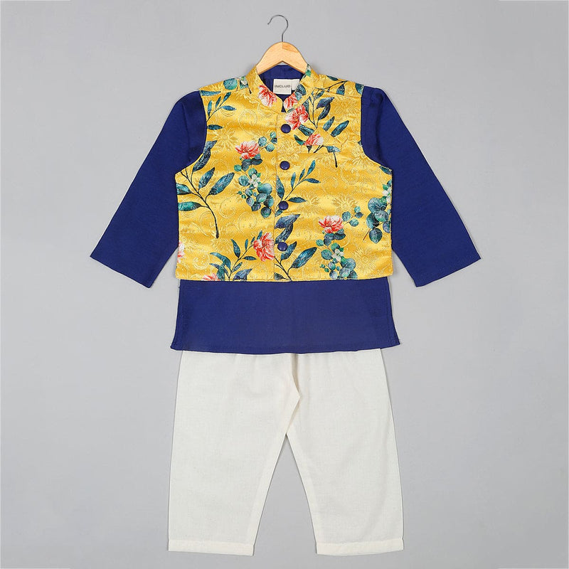 Boys Navy Kurta Pajama With Sleeveless Jacket Set Sets