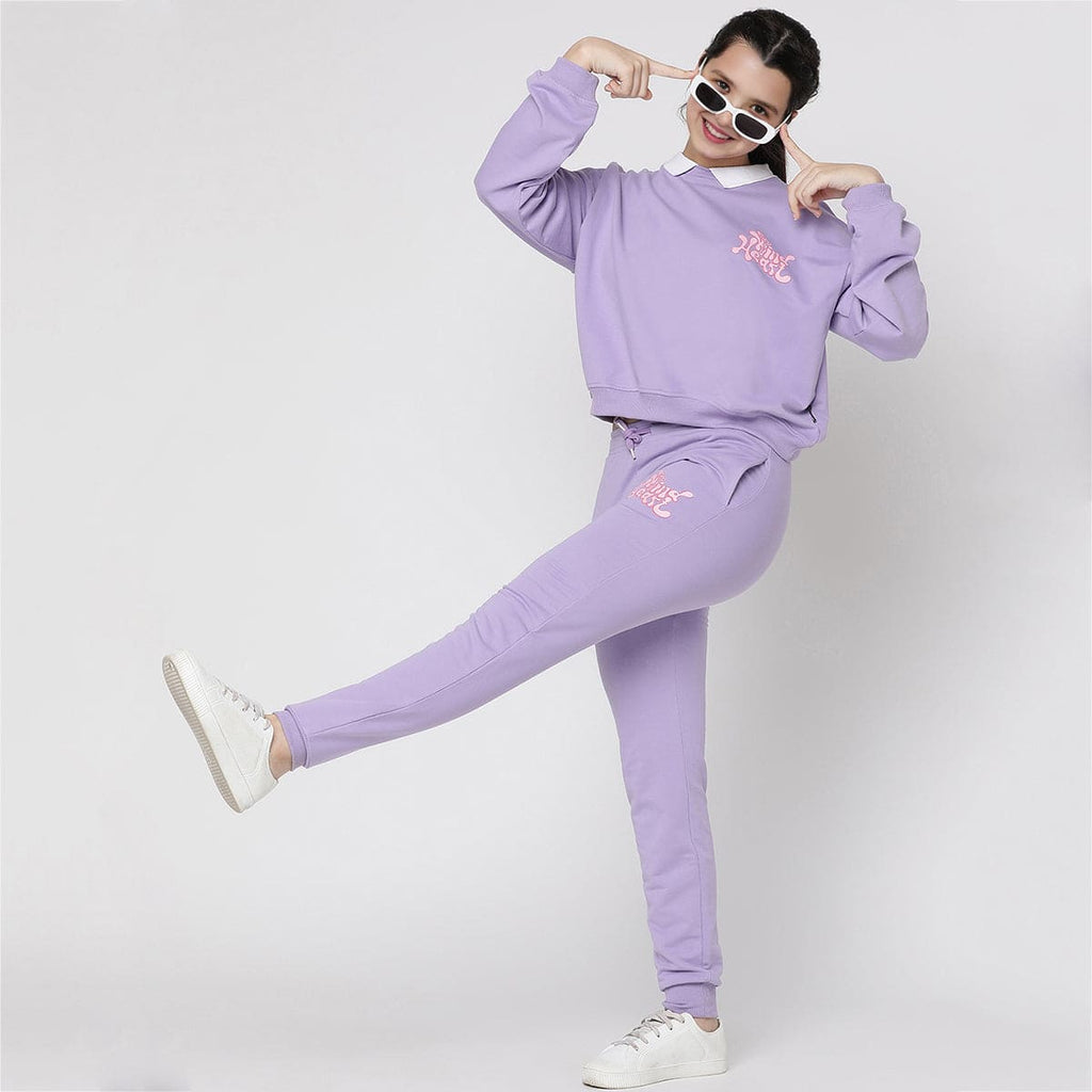 Girls Purple Sweatshirt with Trouser Track Suit Set Sets Purple 9-10 Y