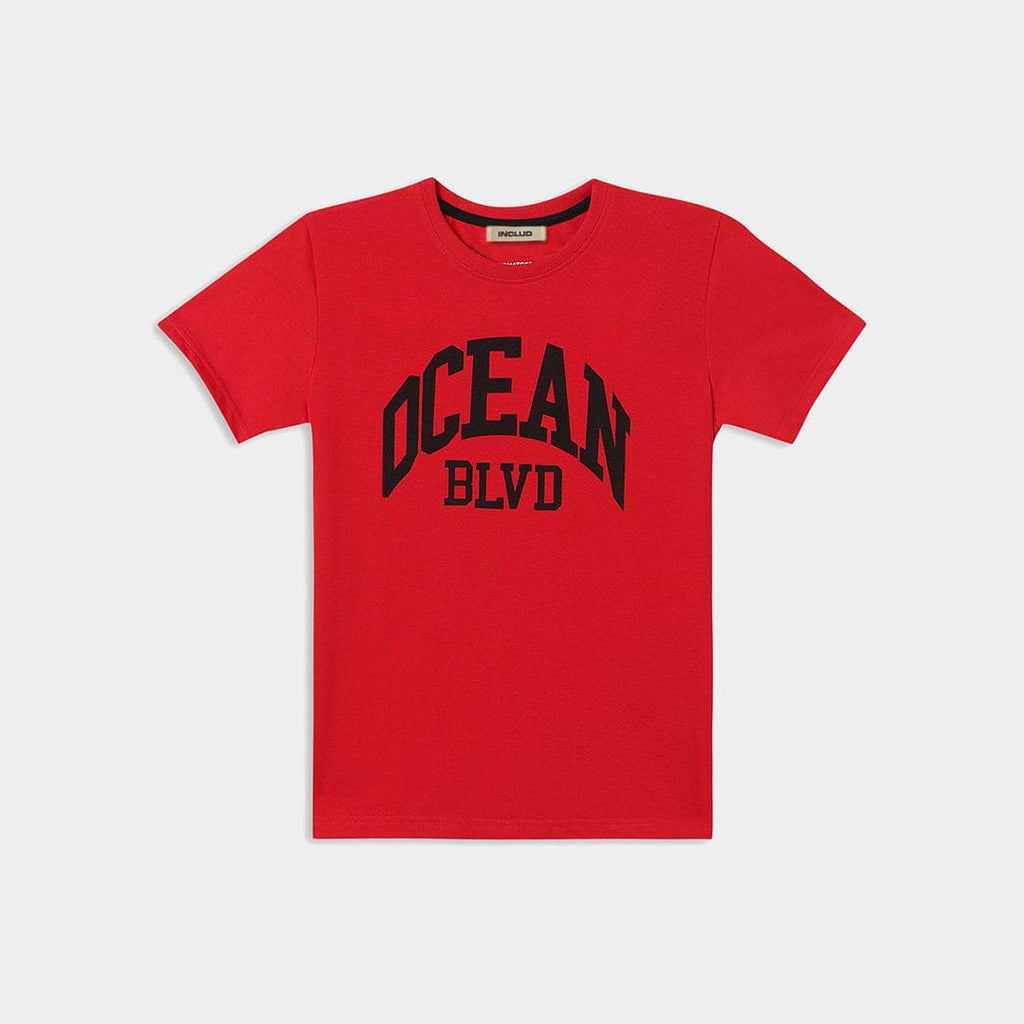 Boys Red Graphic Print Round Neck Short Sleeves T-shirt Tshirts Red 3-4 Y