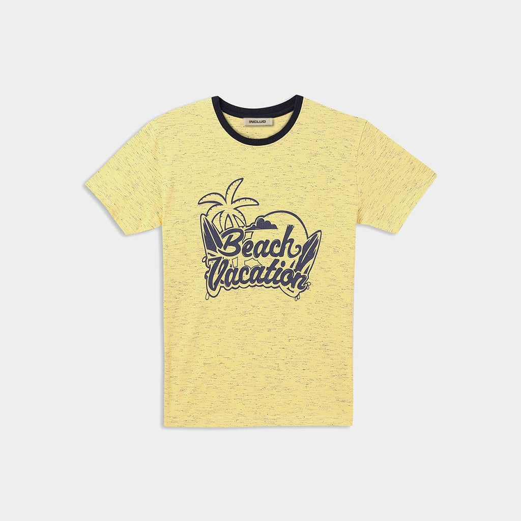 Boys Yellow Graphic Printed Short Sleeves T-shirt Tshirts Yellow 3-4 Y