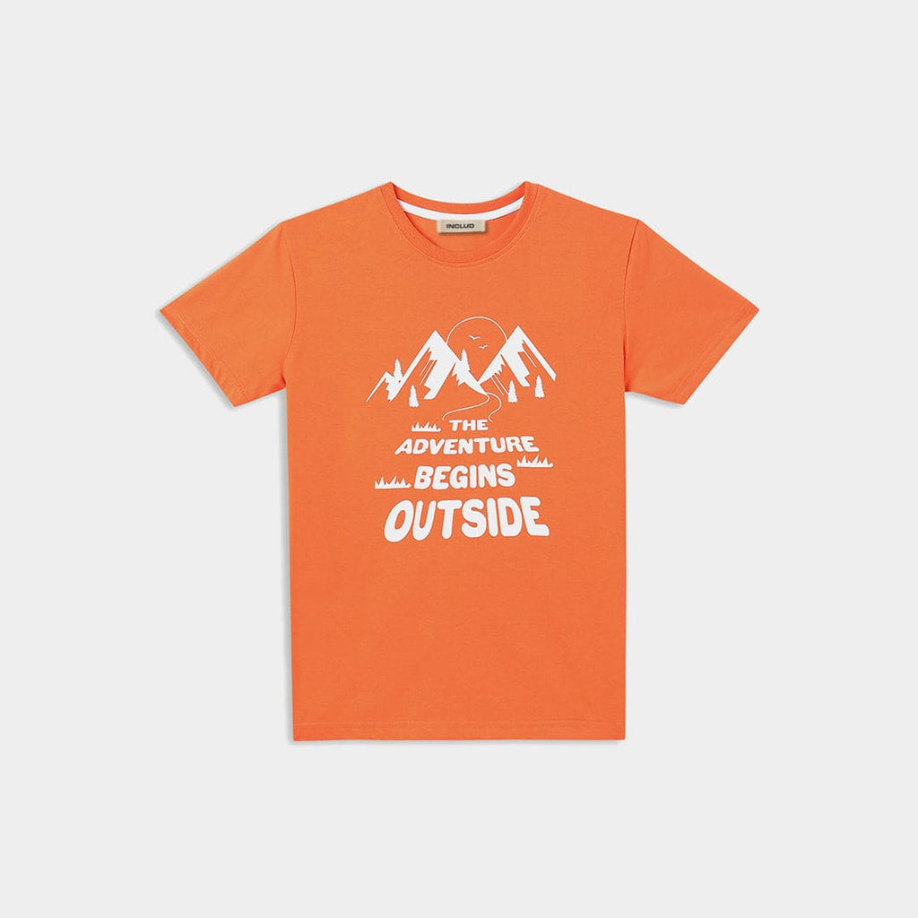 Boys Orange Printed Short Sleeves T-shirt Tshirts Orange 3-4 Y