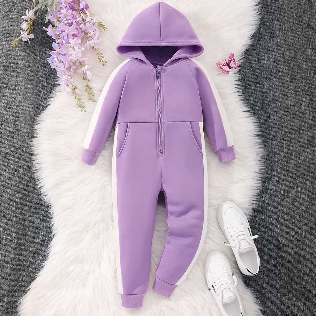 Girls Purple Long Sleeve Hooded Jumpsuit Sets Purple 3-4 Y 