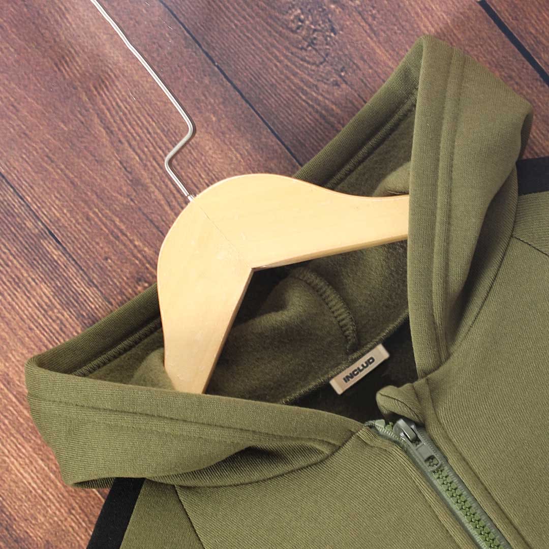 Girls Olive Long Sleeve Hooded Jumpsuit Sets   