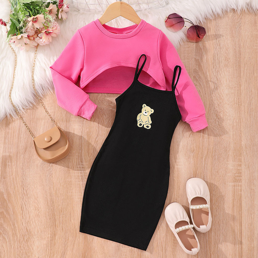 Girls Pink Long Sleeve Top With Bodycon Dress Casual Dresses Pink 4-5 Y 