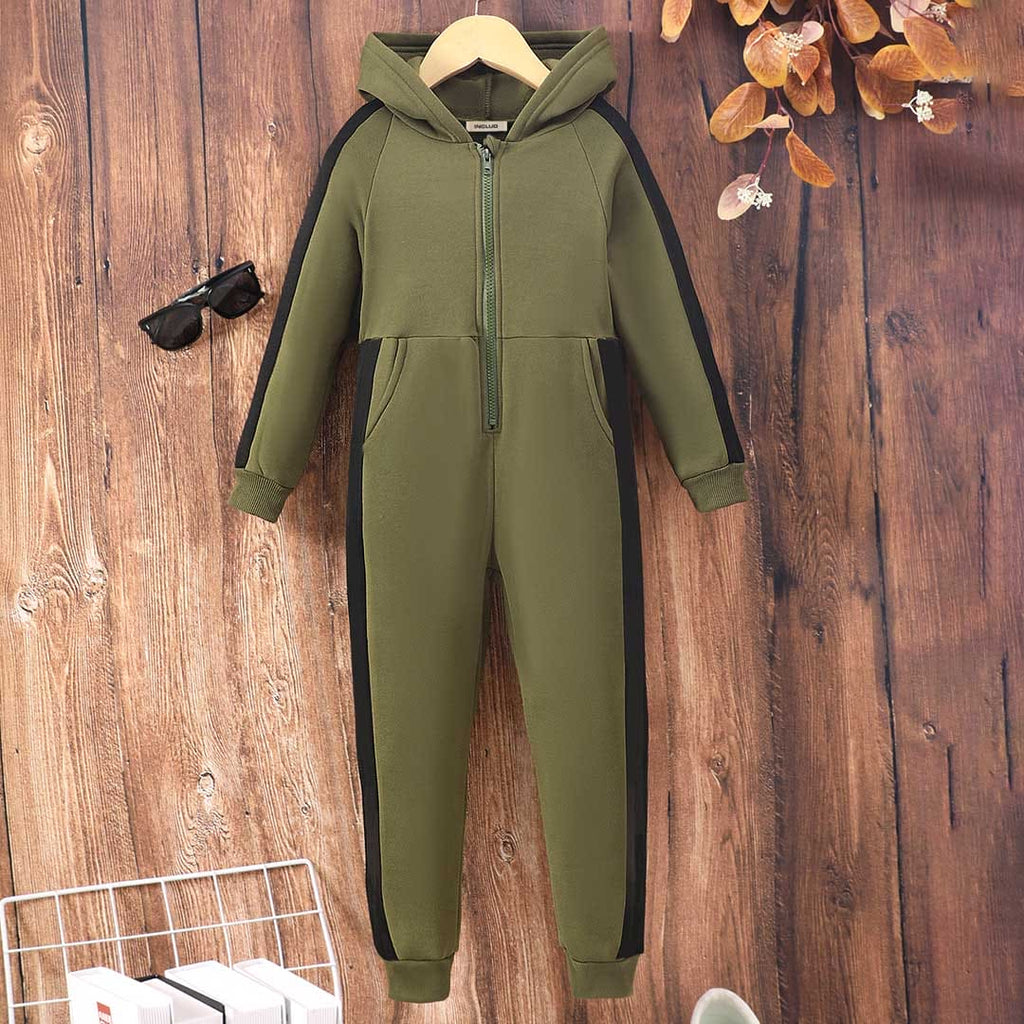 Girls Olive Long Sleeve Hooded Jumpsuit Sets Olive 3-4 Y 