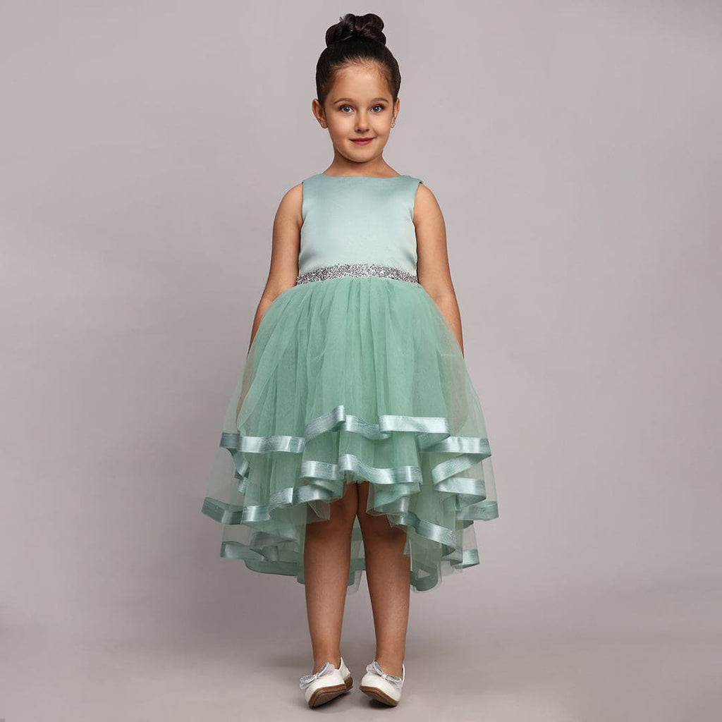 Girls Green Fit & Flare High-Low Party Dress Party Dresses Green 1-2 Y