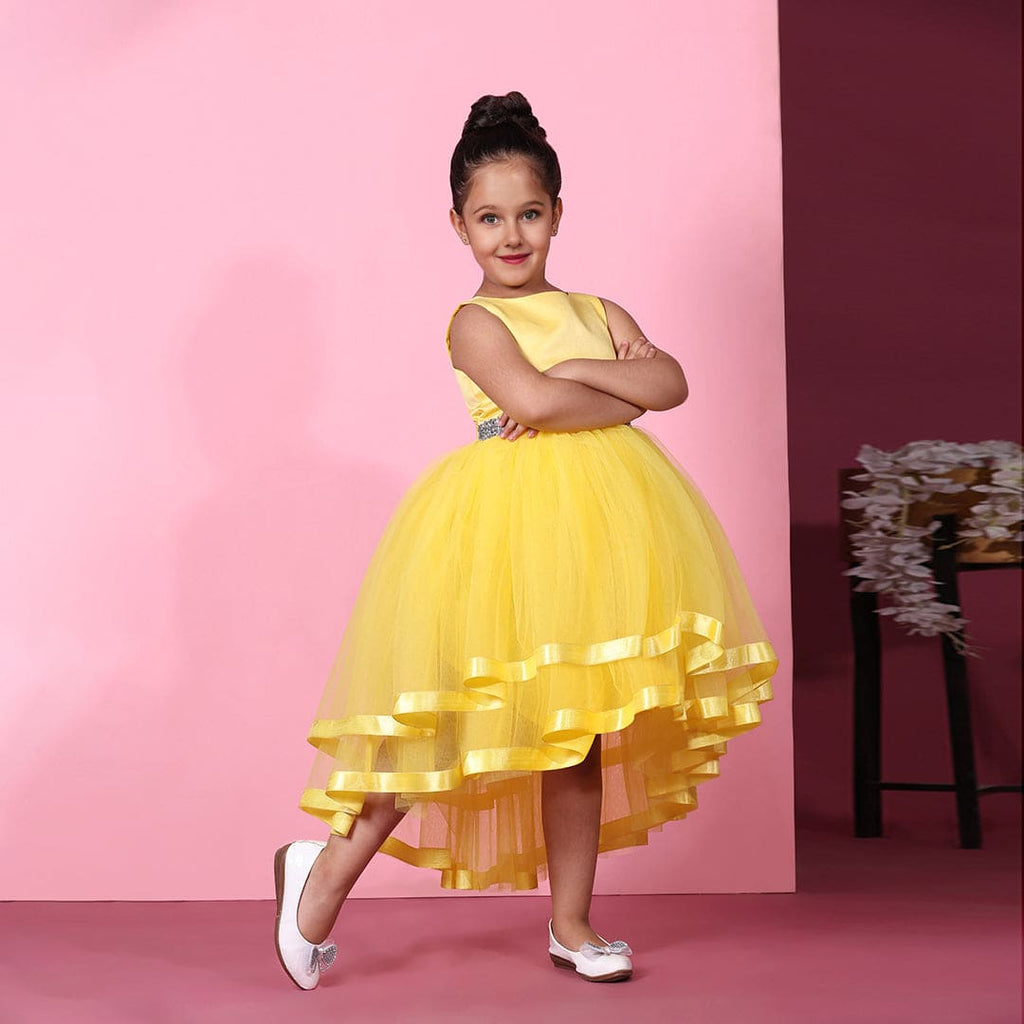 Girls Yellow Embellished High-Low Party Dress Party Dresses Yellow 1-2 Y