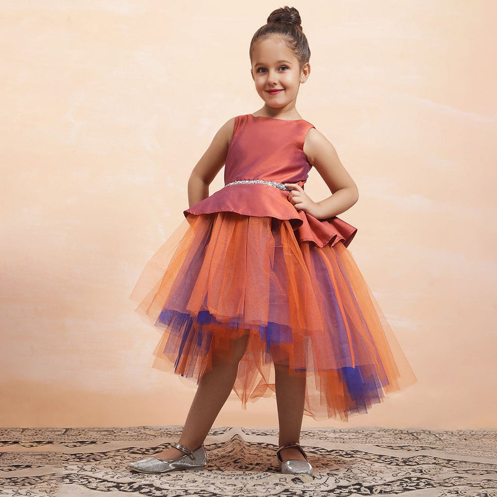 Girls Orange High-Low Peplum Tulle Party Dress Party Dresses Orange 1-2 Y