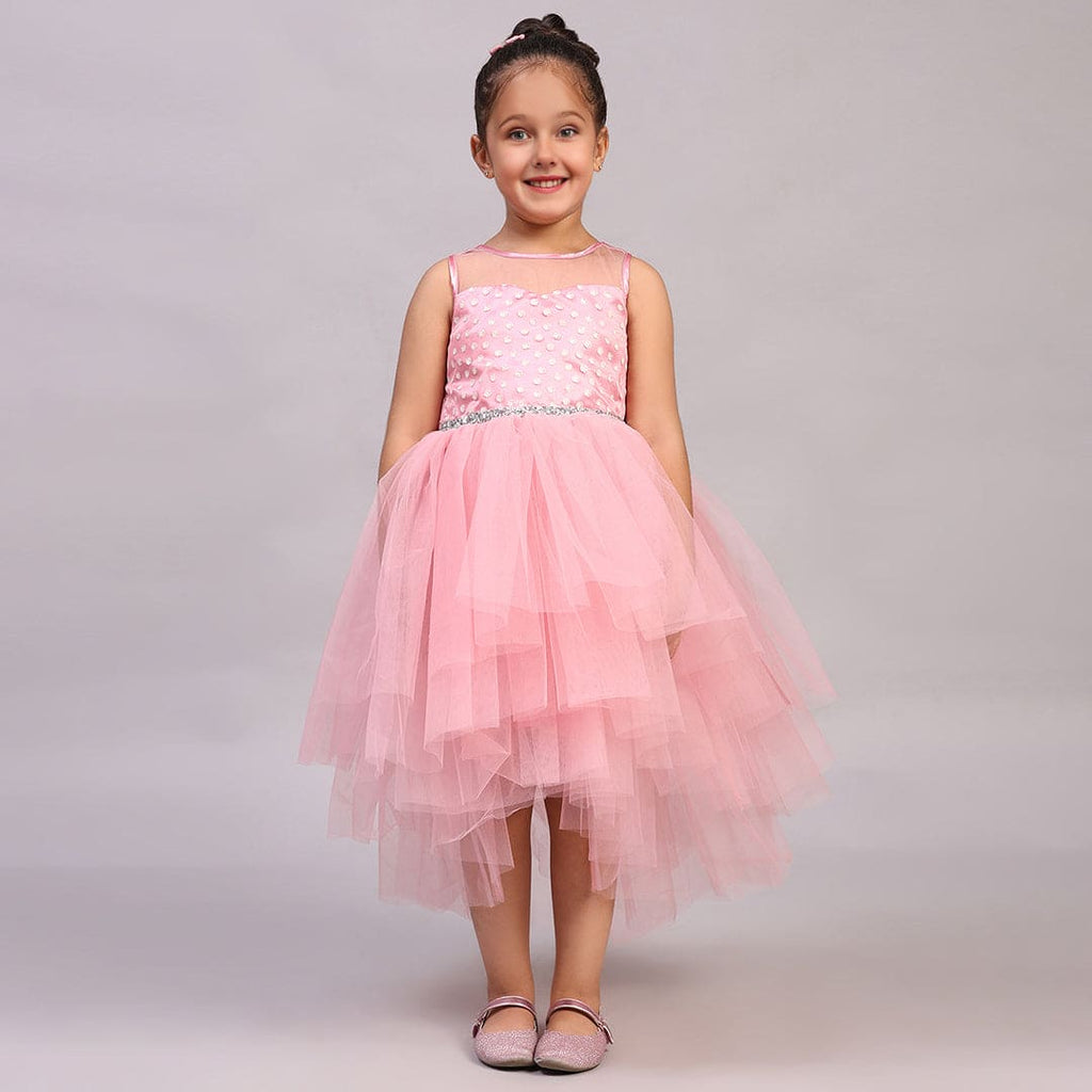 Girls Pink Embellished Fit & Flare Tulle Party Dress Party Dresses Pink 1-2 Y