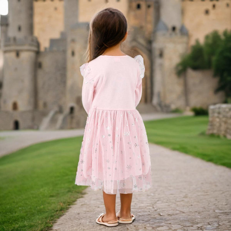 Girls Pink Long Sleeve Sequins Embroidered Fit & Flare Dress Casual Dresses   