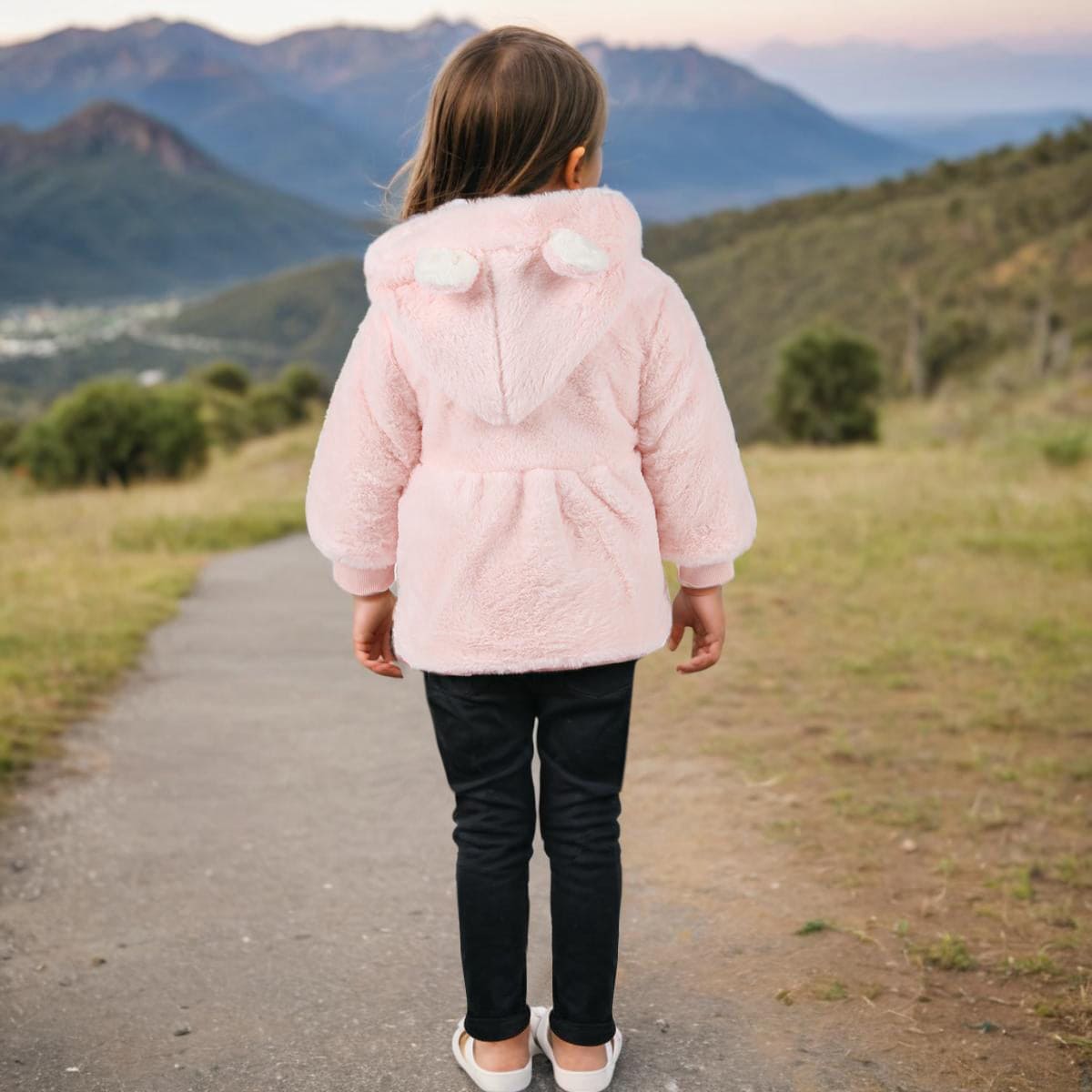 Girls Pink Long Sleeve Quilted Fur Jackets With Bag Coats & Jackets   