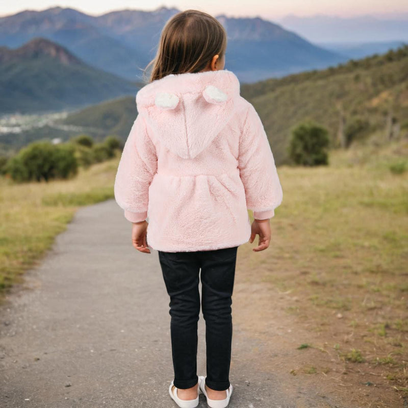 Girls Pink Long Sleeve Quilted Fur Jackets With Bag Coats & Jackets   