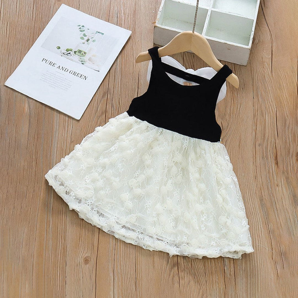 Girls Black Sleeveless Flower Applique Fit & Flare Dress Casual Dresses Black 1-2 Y 