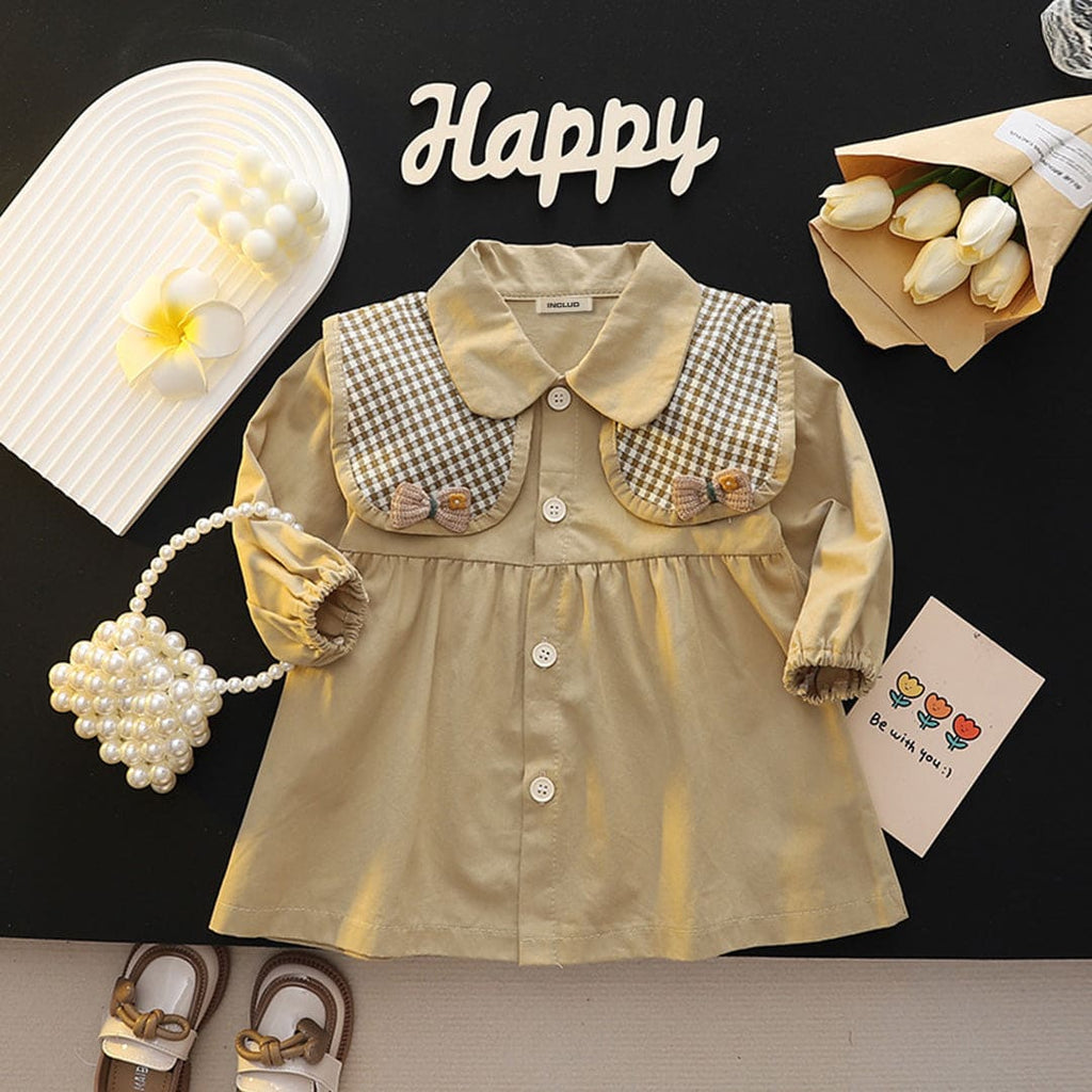 Girls Beige Full Sleeves Shirt Dress Casual Dresses Beige 1-2 Y 