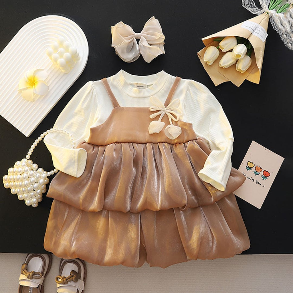 Girls Khaki Full Sleeves Balloon Party Dress Casual Dresses Khaki 1-2 Y 