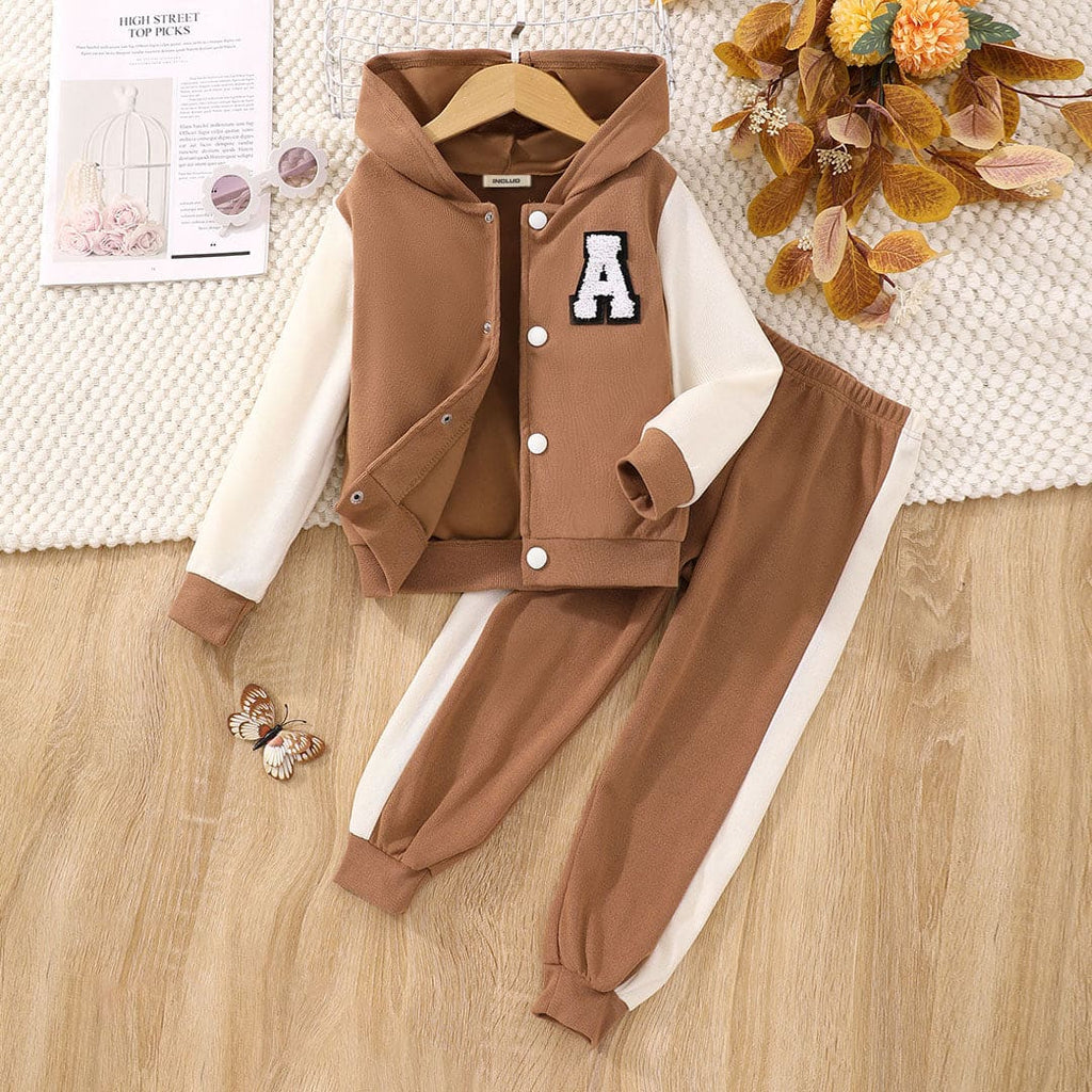 Boys Brown Towel Embroidery Sweatshirt With Pants Set Sets Brown 3-4 Y 