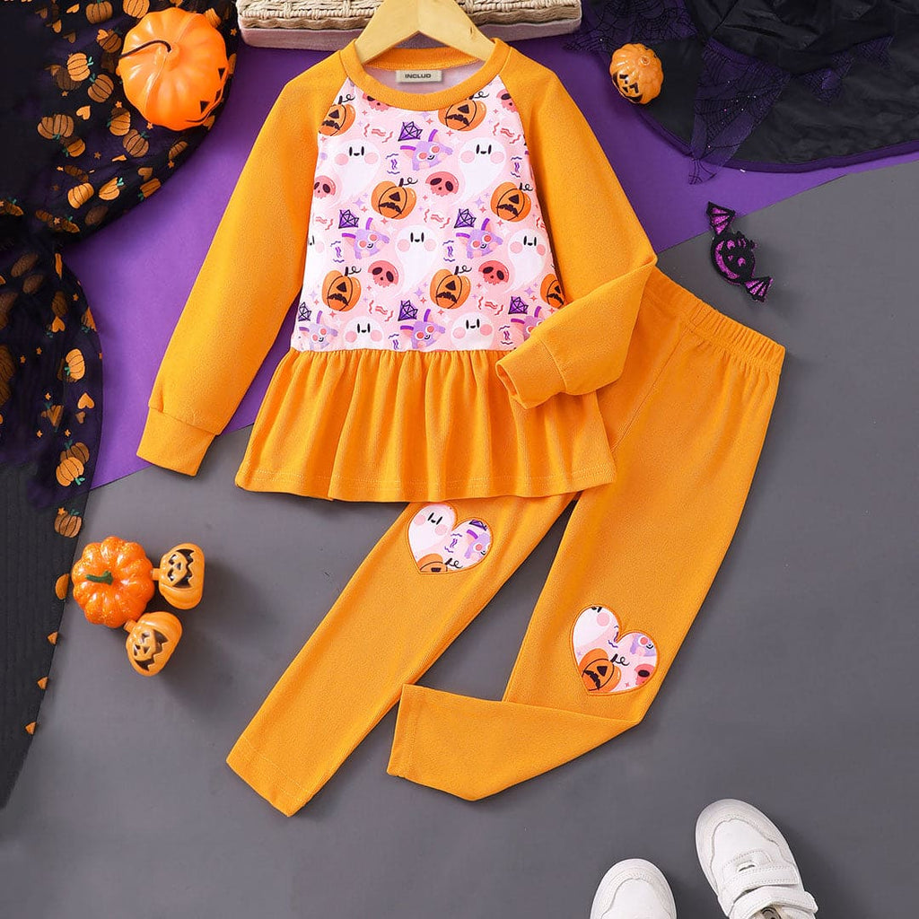 Girls Orange Halloween Top With Pants Set Sets Orange 3-4 Y 