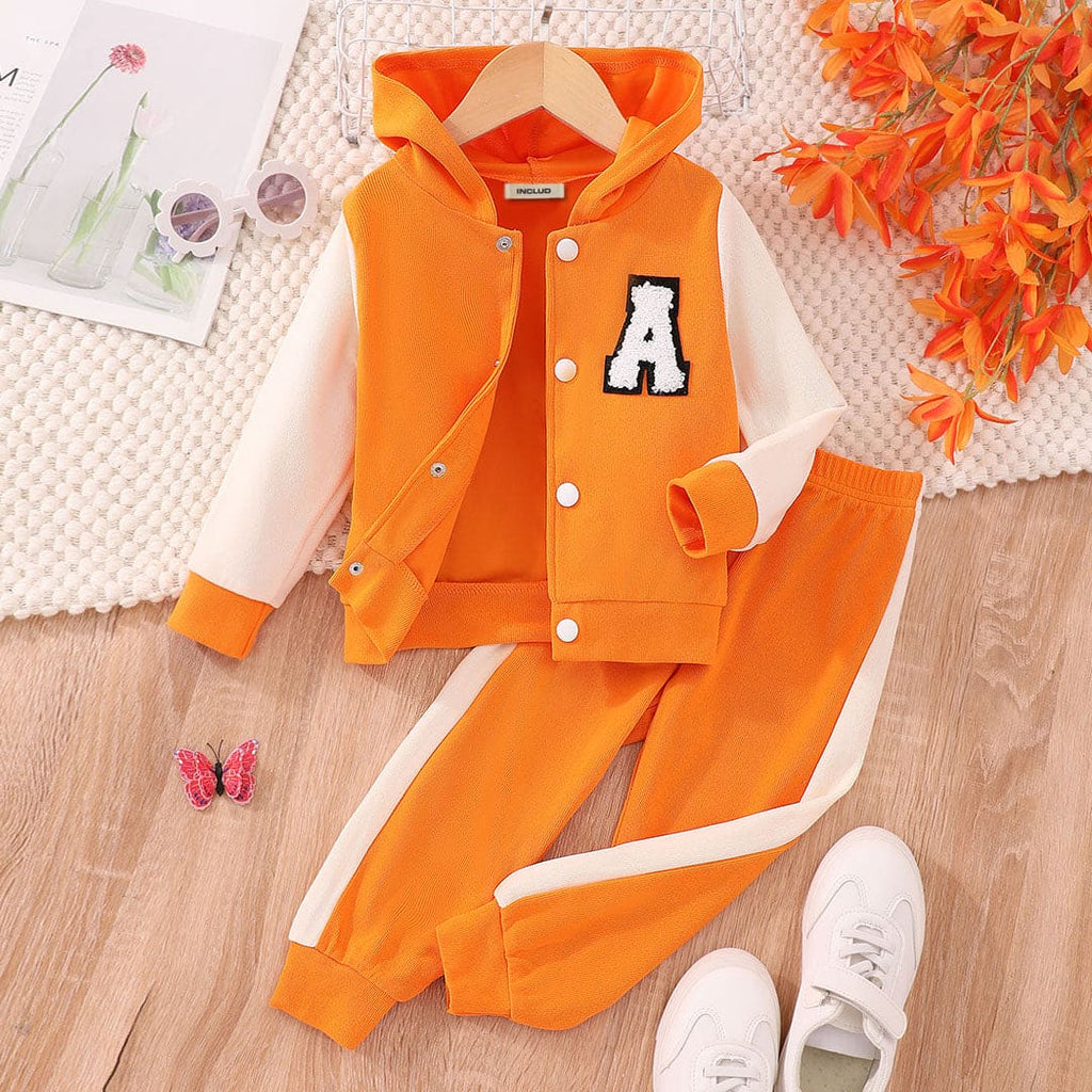 Boys Orange Towel Embroidery Sweatshirt With Pants Set Sets Orange 3-4 Y 