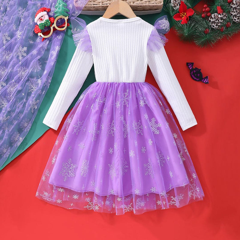 Girls Purple Printed Fit & Flare Dress Casual Dresses   