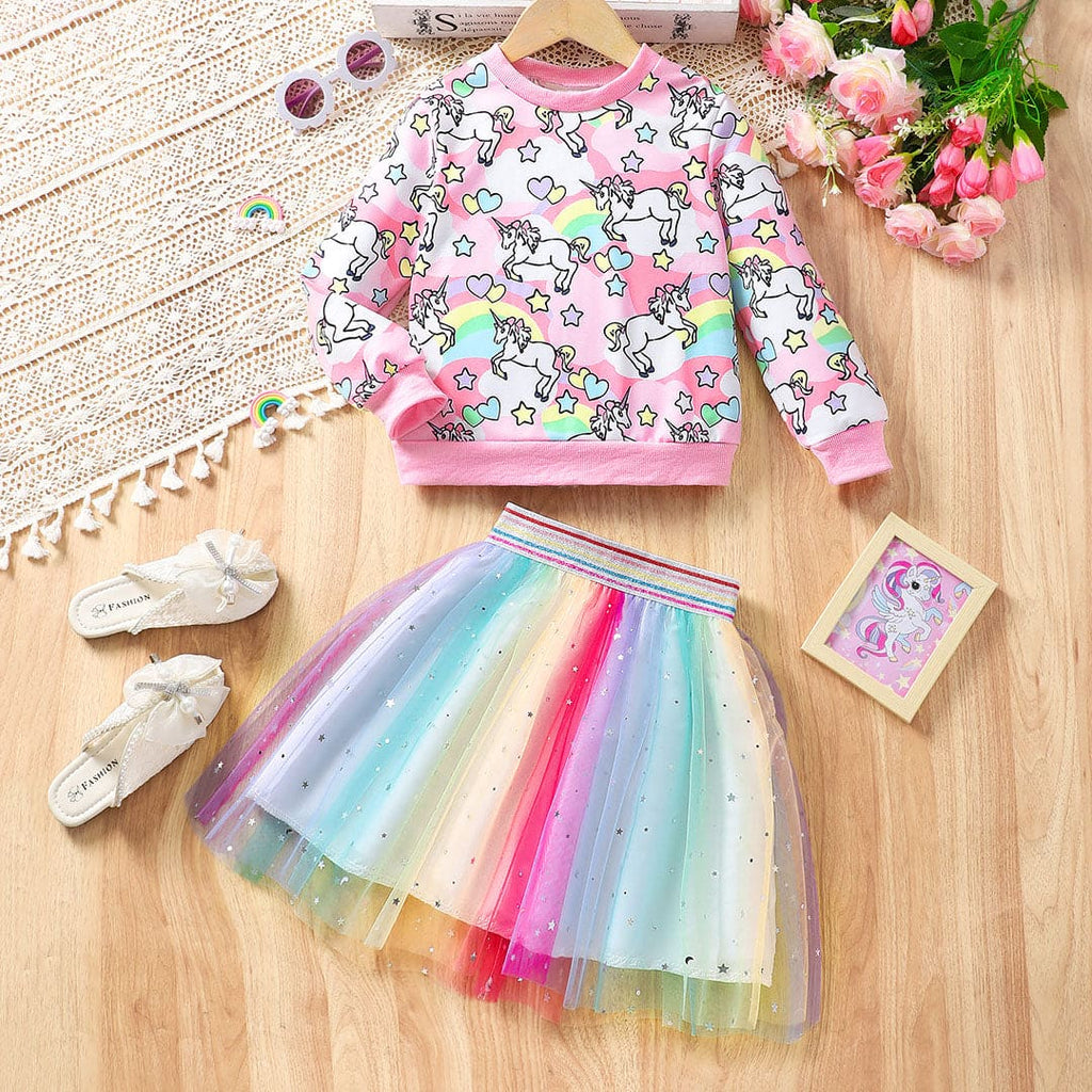 Girls Pink Printed Sweatshirt With Skirt Set Sets Pink 3-4 Y 