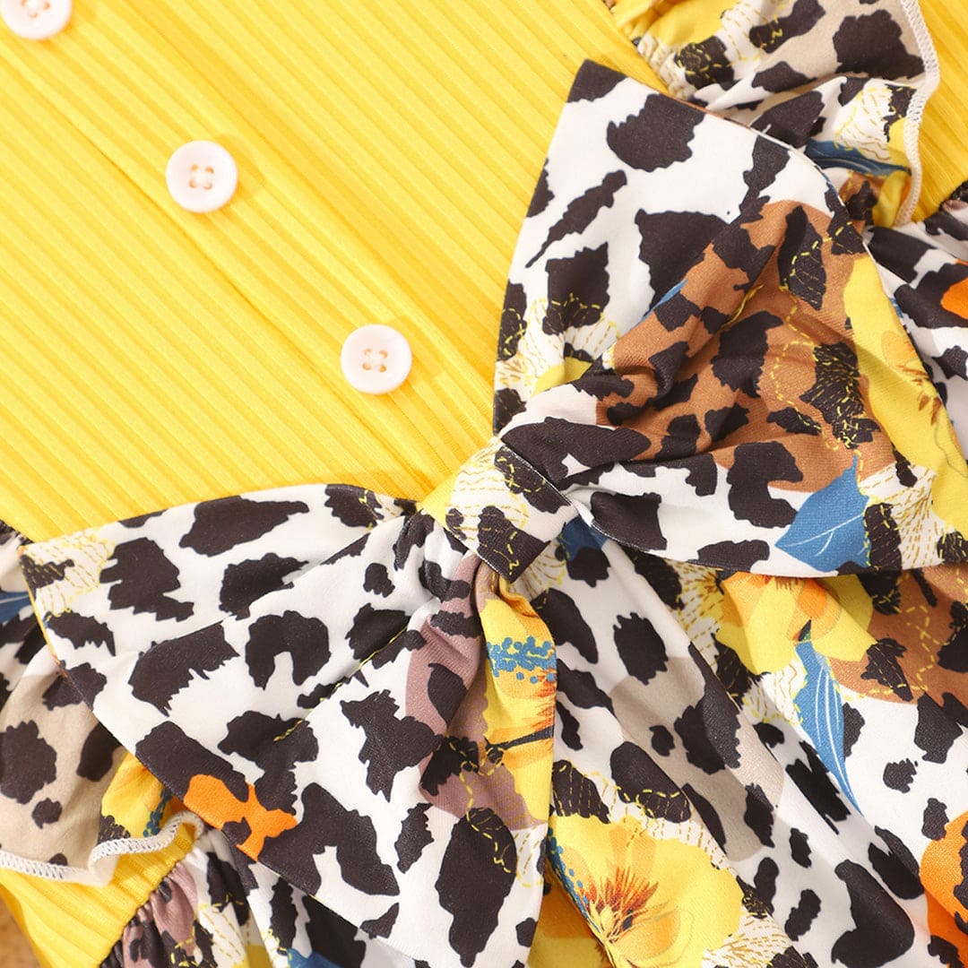 Girls Yellow Animal Print Fit & Flare Dress Casual Dresses   