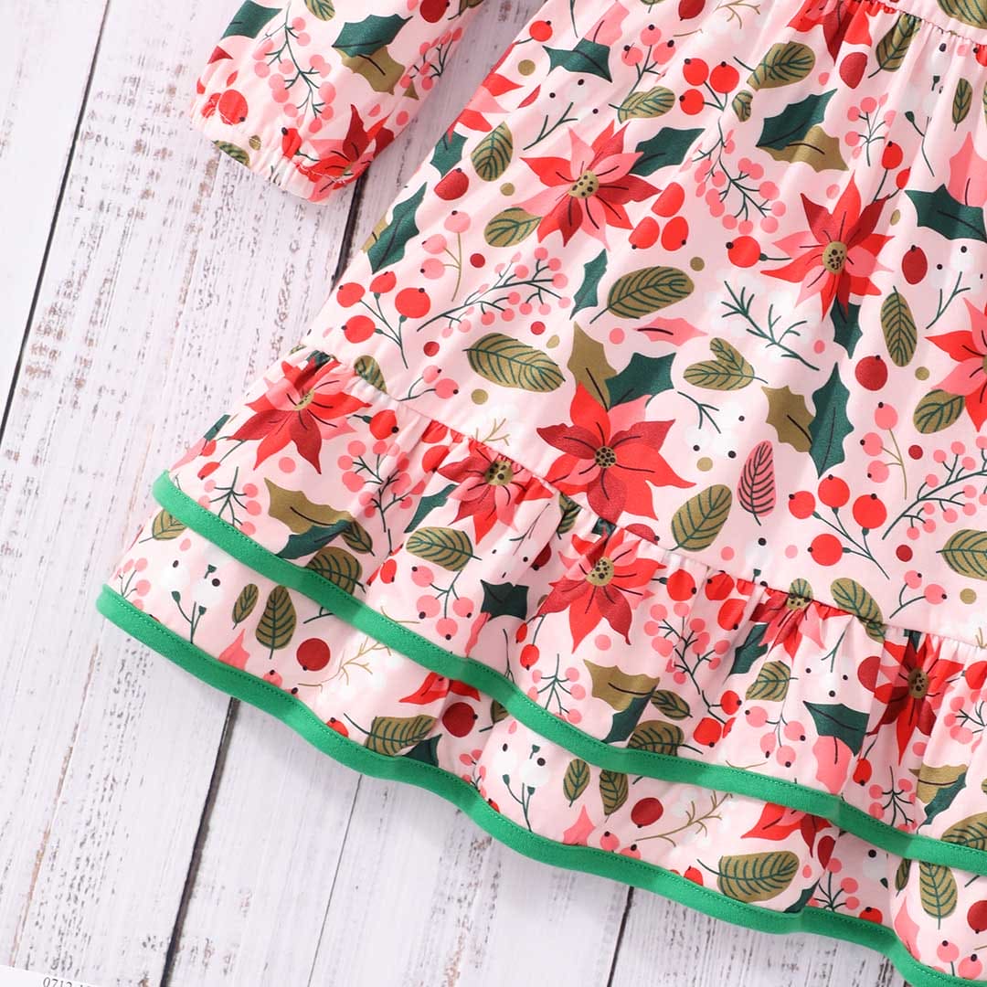 Girls Long Sleeve Floral Printed Fit & Flare Dress Casual Dresses   