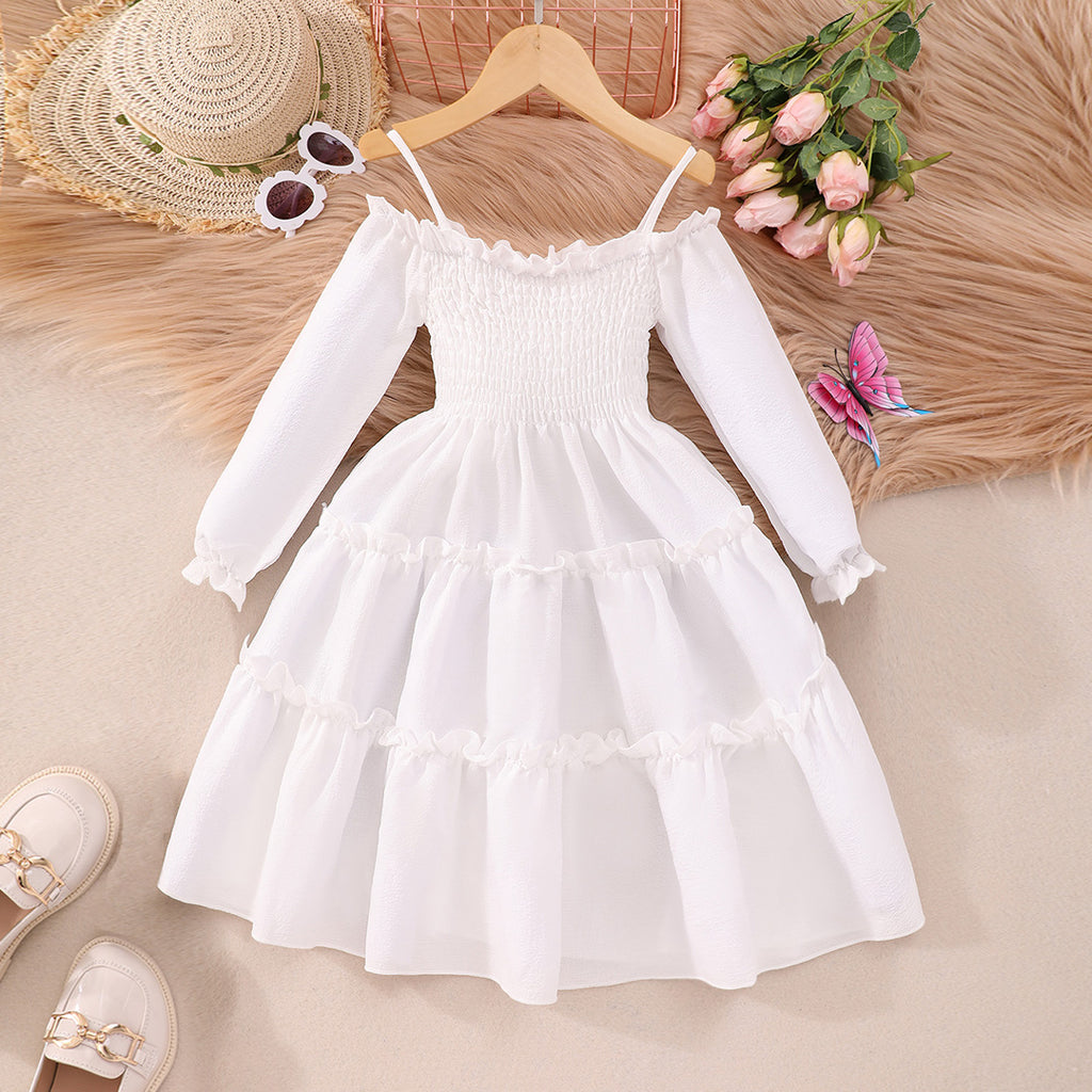 Girls White Off Shoulder Fit & Flare Dress Casual Dresses White 3-4 Y 