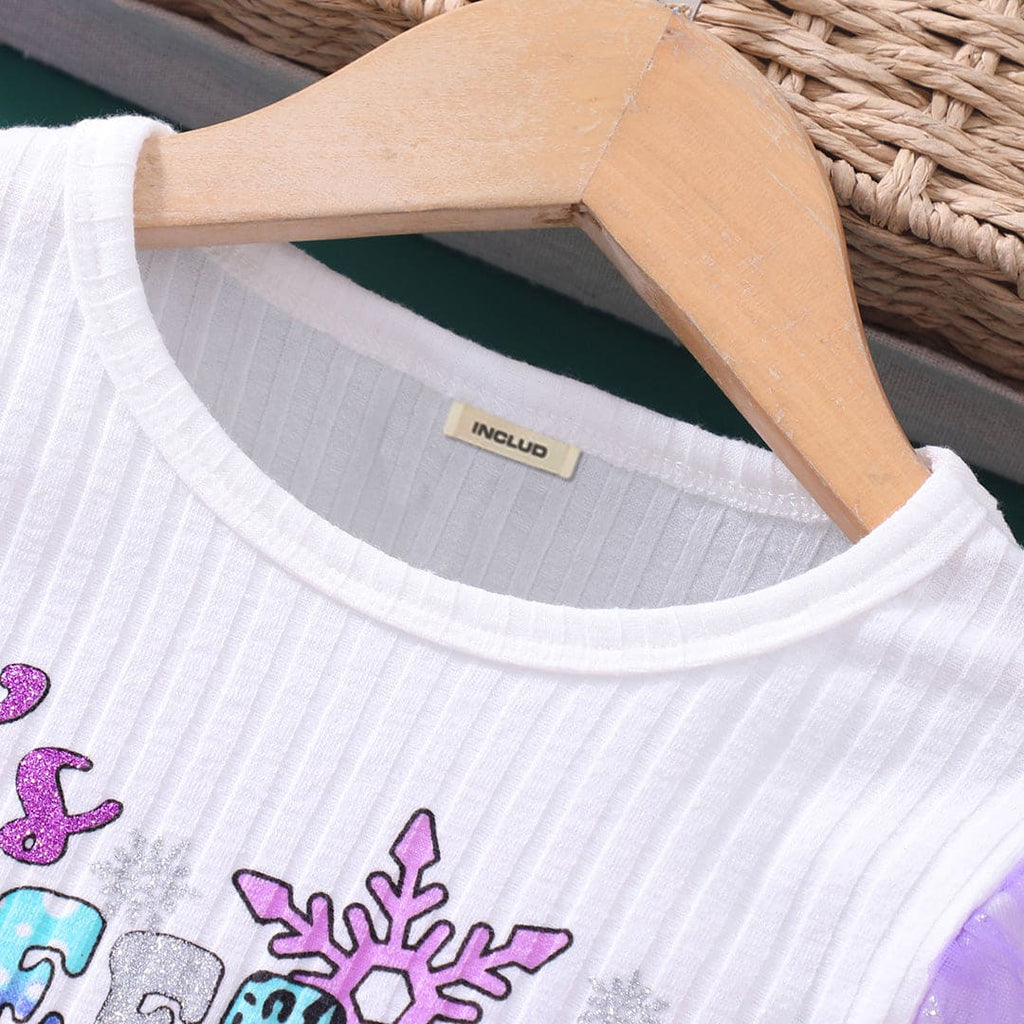 Girls Purple Printed Fit & Flare Dress Casual Dresses   