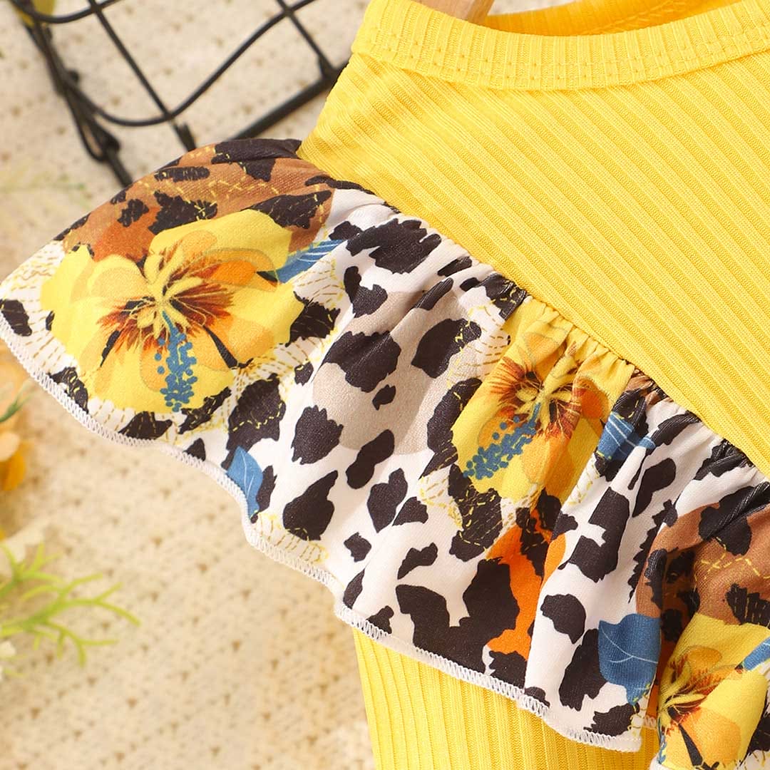 Girls Yellow Animal Print Fit & Flare Dress Casual Dresses   