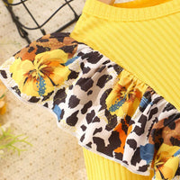 Girls Yellow Animal Print Fit & Flare Dress Casual Dresses   