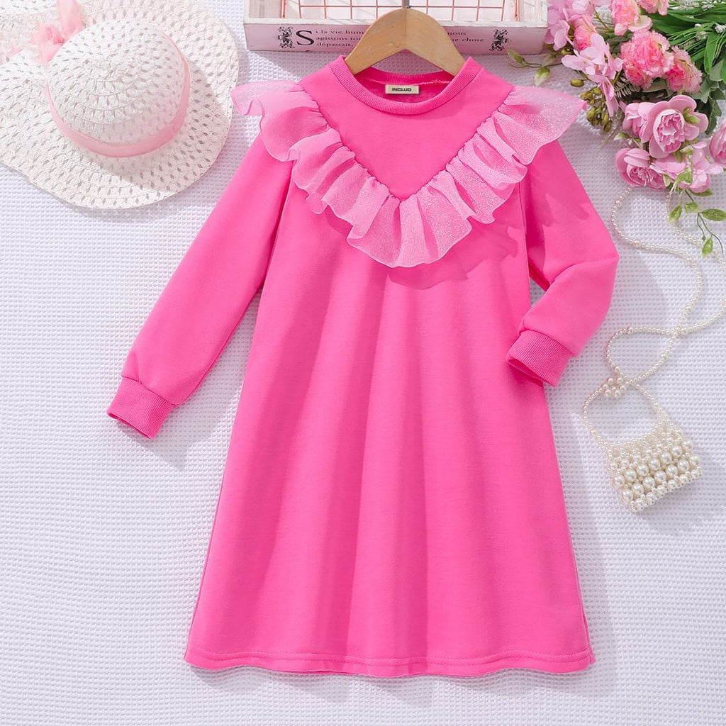 Girls Pink Long Sleeve A-Line Dress Casual Dresses Pink 3-4 Y 