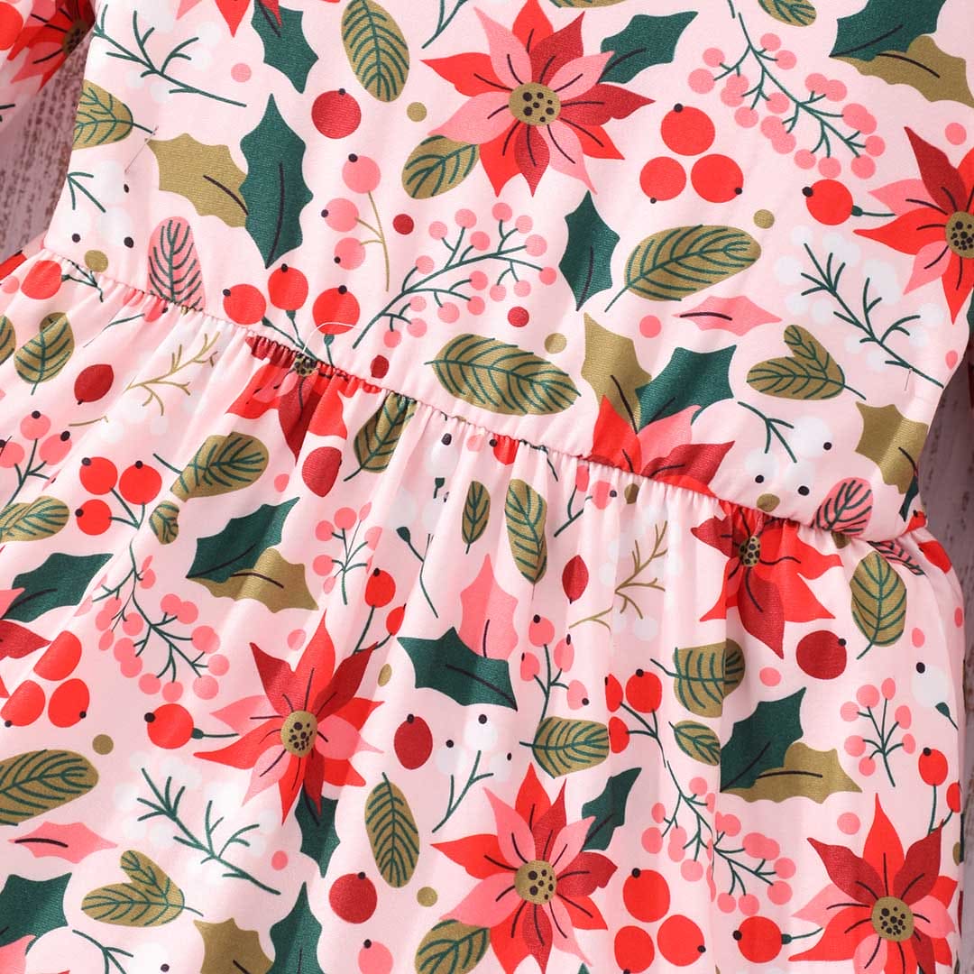 Girls Long Sleeve Floral Printed Fit & Flare Dress Casual Dresses   