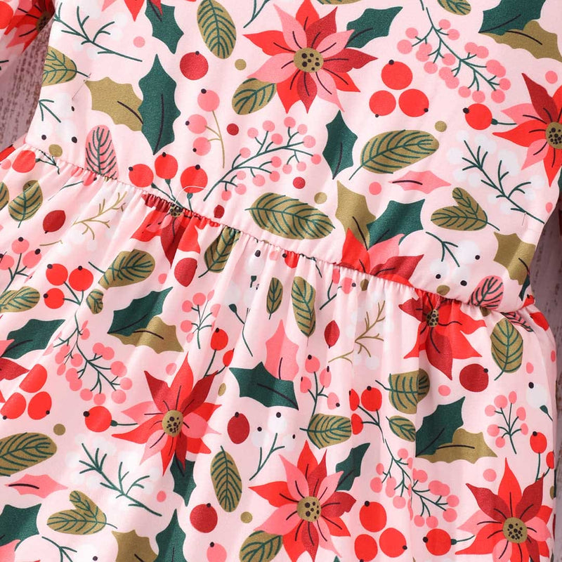 Girls Long Sleeve Floral Printed Fit & Flare Dress Casual Dresses   