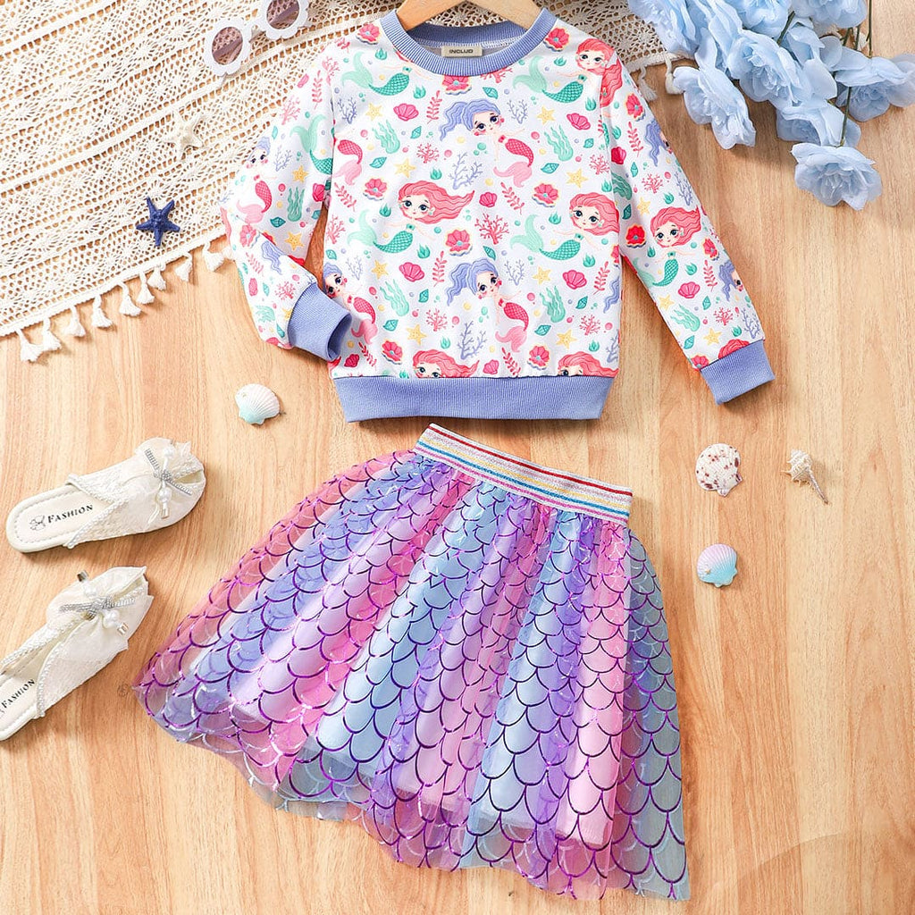 Girls Purple Printed Sweatshirt With Skirt Set Sets Purple 3-4 Y 