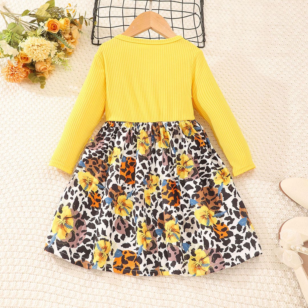 Girls Yellow Animal Print Fit & Flare Dress Casual Dresses   