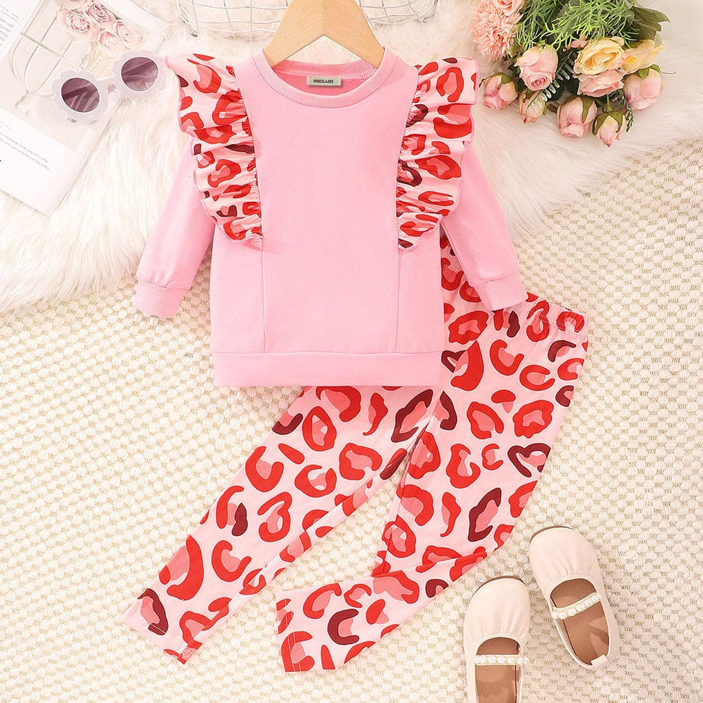 Girls Pink Sweatshirt With Animal Print Legging Set Sets Pink 3-4 Y 