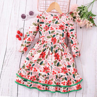 Girls Long Sleeve Floral Printed Fit & Flare Dress Casual Dresses   