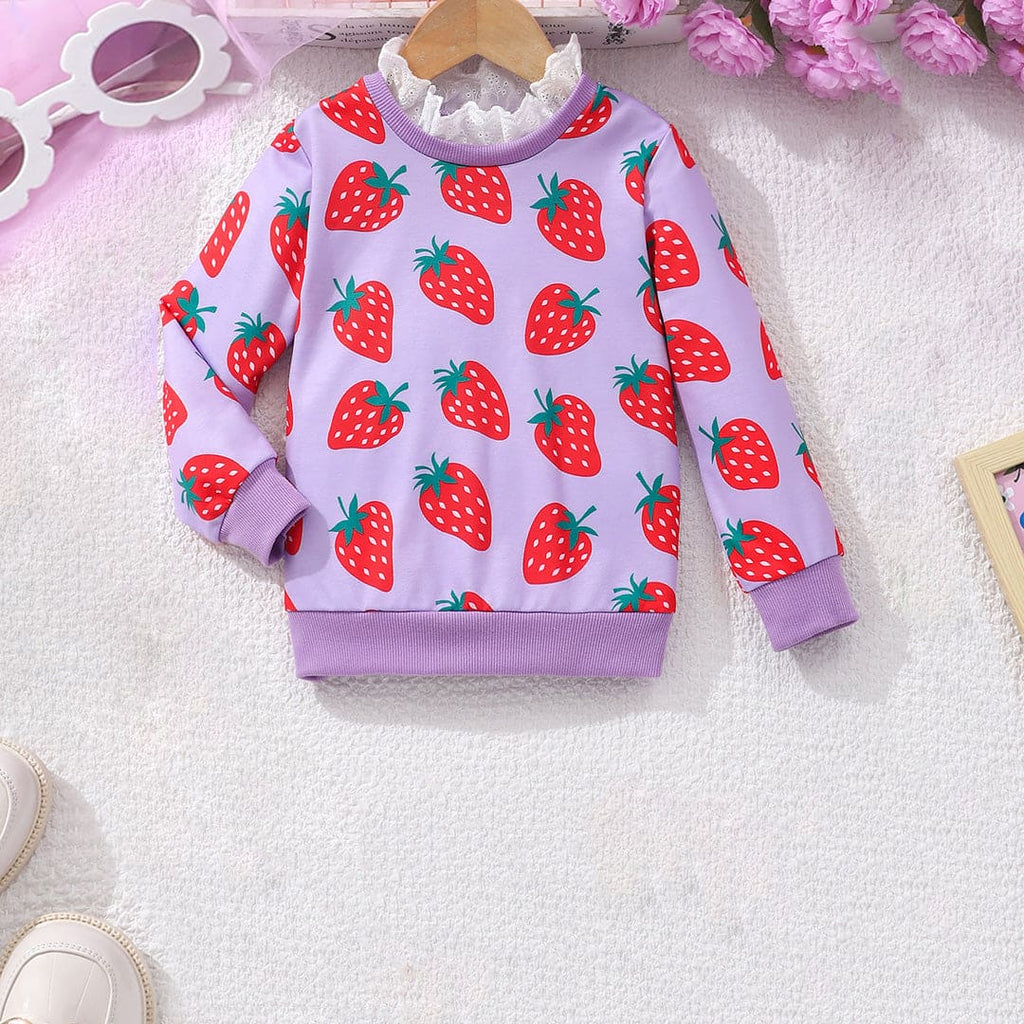 Girls Purple Strawberry Print Long Sleeve Sweatshirt Sweatshirts & Hoodies Purple 3-4 Y 