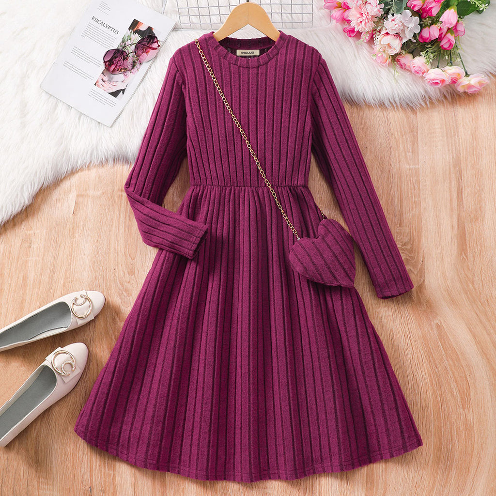 Girls Red Long Sleeve Knitted Dress Casual Dresses Red 8-9 Y 