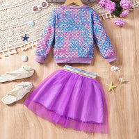 Girls Blue Printed Sweatshirt With Skirt Set Sets   