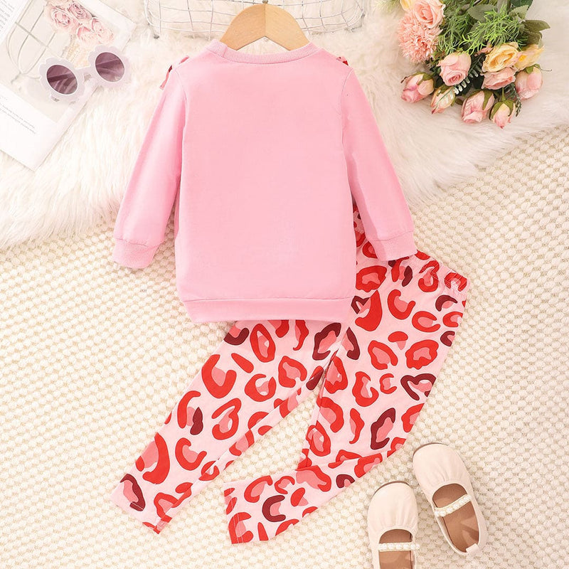 Girls Pink Sweatshirt With Animal Print Legging Set Sets   